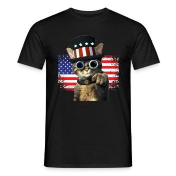 steampunk Katze mit USA Flagge - Männer T-Shirt - Schwarz - Vorne - AI Model Male 178 light (178cm)