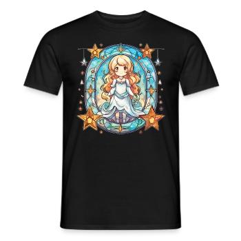 Kawaii Chibi Anime Girl Sleepwear Stained Glass Ar - Männer T-Shirt - Schwarz - Vorne - AI Model Male 178 light (178cm)