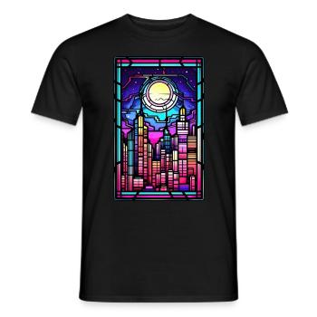 Stained Glass Vaporwave Japanese City Aesthetic - Männer T-Shirt - Schwarz - Vorne - AI Model Male 178 light (178cm)