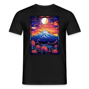 Japanese Mount Fuji Landscape Floral Stained Glass - Männer T-Shirt - Schwarz - Vorne - AI Model Male 178 light (178cm)