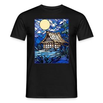 Japan Countryside House Rural Stained Glass Mosaic - Männer T-Shirt - Schwarz - Vorne - AI Model Male 178 light (178cm)