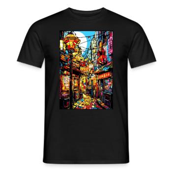 Osaka City Pop Stained Glass Japanese Aesthetic - Männer T-Shirt - Schwarz - Vorne - AI Model Male 178 light (178cm)