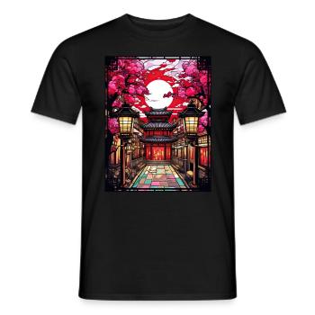 Stained Glass Japanese Landscape Cherry Blossom - Männer T-Shirt - Schwarz - Vorne - AI Model Male 178 light (178cm)