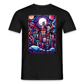 Geometric Stained Glass Vaporwave City Japanese Ae - Männer T-Shirt - Schwarz - Vorne - AI Model Male 178 light (178cm)