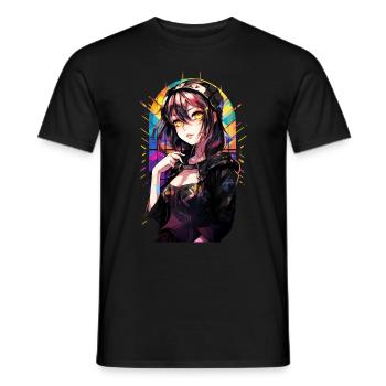Stained Glass Anime Waifu Geometric Art Otaku Mang - Männer T-Shirt - Schwarz - Vorne - AI Model Male 178 light (178cm)