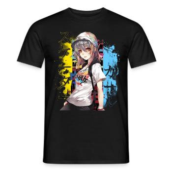 Cute Anime Skater Girl Skateboard Japanese Alt Fas - Männer T-Shirt - Schwarz - Vorne - AI Model Male 178 light (178cm)