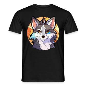 Anime Anthro Wolf Fursona Stained Glass Furry Fand - Männer T-Shirt - Schwarz - Vorne - AI Model Male 178 light (178cm)