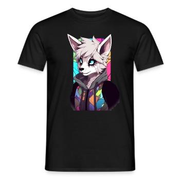 Anime Wolf Fursona Furry Fandom Colorful Anthro Ar - Männer T-Shirt - Schwarz - Vorne - AI Model Male 178 light (178cm)
