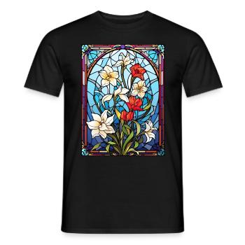Stained Glass Spring Wildflower Gardening Garden L - Männer T-Shirt - Schwarz - Vorne - AI Model Male 178 light (178cm)
