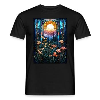 Spring Meadow Wildflower Stained Glass Dark Academ - Männer T-Shirt - Schwarz - Vorne - AI Model Male 178 light (178cm)