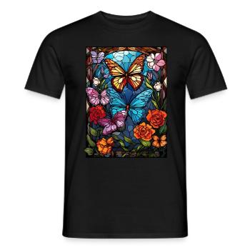 Stained Glass Spring Butterfly Flowers Cottagecore - Männer T-Shirt - Schwarz - Vorne - AI Model Male 178 light (178cm)