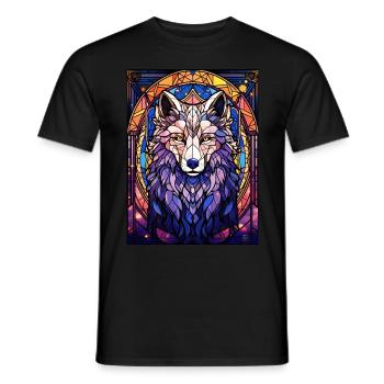 Mystical Wolf Geometric Stained Glass Wildlife Ani - Männer T-Shirt - Schwarz - Vorne - AI Model Male 178 light (178cm)