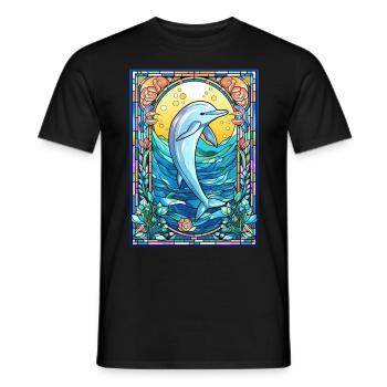 Aquatic Animal Geometric Dolphin Stained Glass - Männer T-Shirt - Schwarz - Vorne - AI Model Male 178 light (178cm)