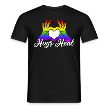 Hugs Heal Heart Hand Rainbow Pride Month LGBTQ - Men's T-Shirt - black - Front - AI Model Male 178 light (178cm)