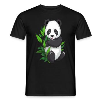 Panda with bamboo branch - Men's T-Shirt - black - Front - AI Model Male 178 light (178cm)
