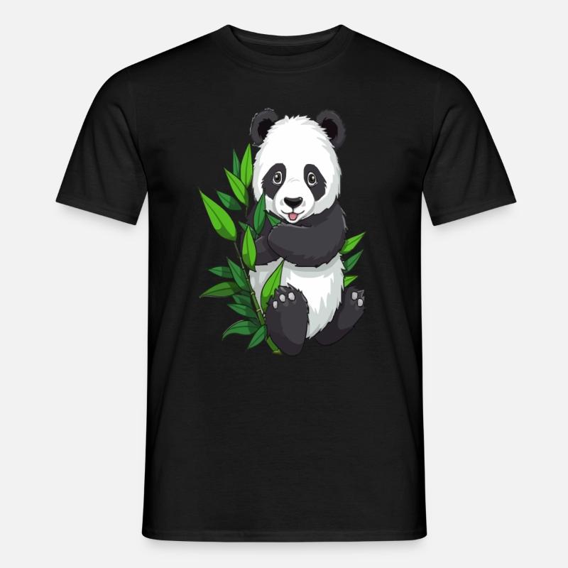 Panda mit Bambuszweig - Männer T-Shirt - Schwarz