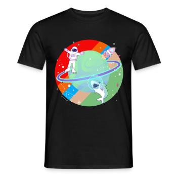 Shark astronaut universe planet rocket spaceship - Men's T-Shirt - black - Front - AI Model Male 178 light (178cm)