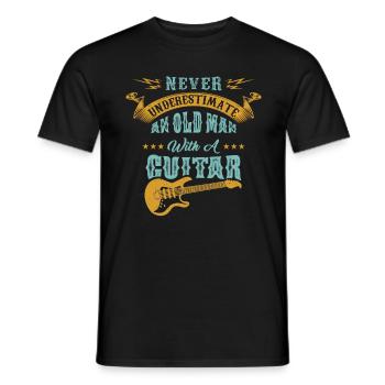 Funny old man with guitar. Gift music - Men's T-Shirt - black - Front - AI Model Male 178 light (178cm)