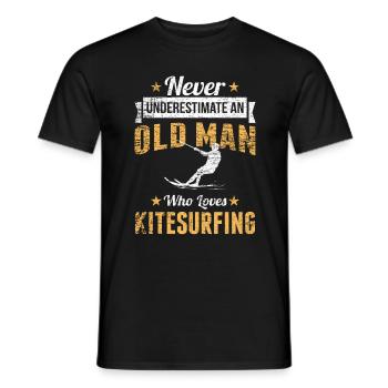 Old man kitesurfing kitesurfer - Men's T-Shirt - black - Front - AI Model Male 178 light (178cm)