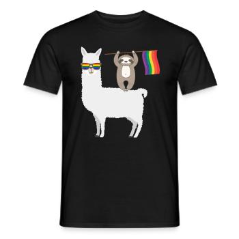 Lama LGBT Rainbow Sloth - T-shirt homme - noir - Devant - AI Model Male 178 light (178cm)