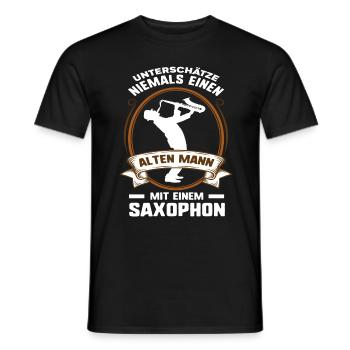 Saxophon Alter Mann - Männer T-Shirt - Schwarz - Vorne - AI Model Male 178 light (178cm)
