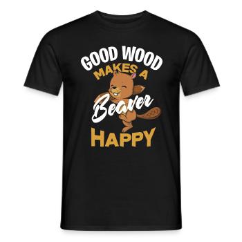 Biber Glücklich - Männer T-Shirt - Schwarz - Vorne - AI Model Male 178 light (178cm)
