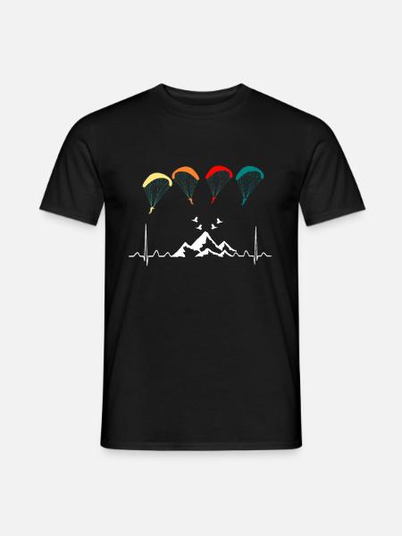 Cadeau de parachute de battement de coeur parapente - T-shirt homme - noir