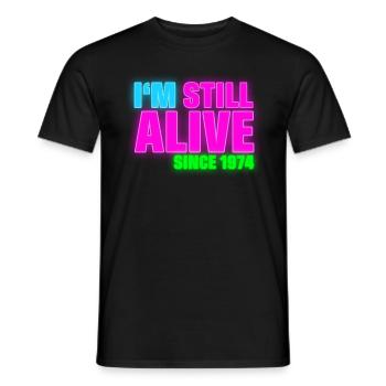 NEON - Birthday - still alive since 1974 (fr) - T-shirt homme - noir - Devant - AI Model Male 178 light (178cm)