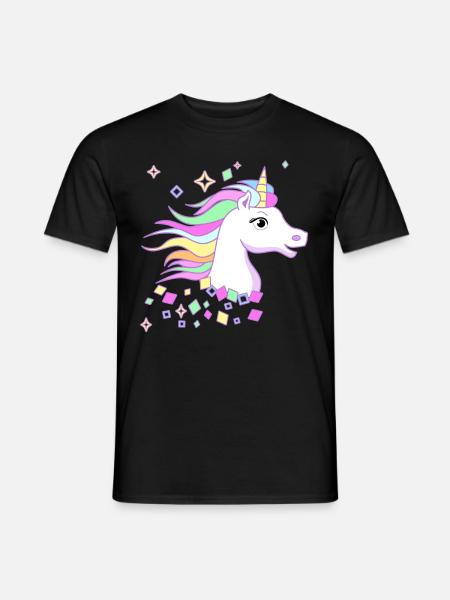 Douce Licorne avec des diamants, des étoiles et de beaux yeux - T-shirt homme - noir