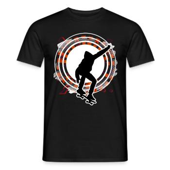 Skateboarder springt Kreis Raster rot - Männer T-Shirt - Schwarz - Vorne - AI Model Male 178 light (178cm)