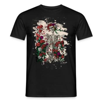 Skeleton & Roses – bleached Version - Männer T-Shirt - Schwarz - Vorne - AI Model Male 178 light (178cm)