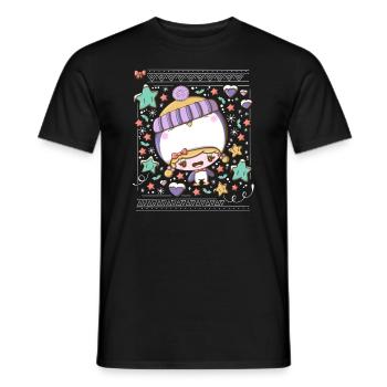 Festive penguin bubble head cutie - Men's T-Shirt - black - Front - AI Model Male 178 light (178cm)