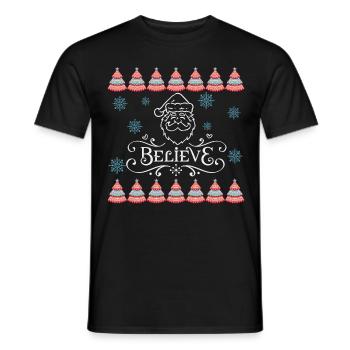 Thème de Noël laid Believe in Santa Quote - T-shirt homme - noir - Devant - AI Model Male 178 light (178cm)
