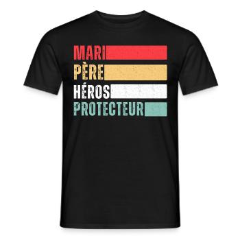 Mari père héros protecteur cadeau fête des pères - T-shirt homme - noir - Devant - AI Model Male 178 light (178cm)