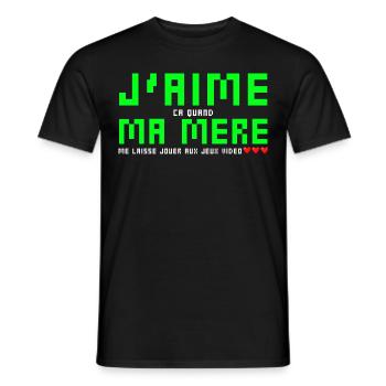 J' aime ma mère humour gaming cadeau pour gamer - T-shirt homme - noir - Devant - AI Model Male 178 light (178cm)