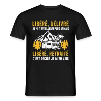 retraité avec son camping-car - T-shirt homme - noir - Devant - AI Model Male 178 light (178cm)