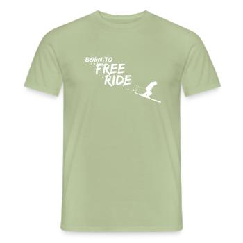BORN TO FREERIDE SKIING - powder snow powder skiing - Men's T-Shirt - sage - Front - AI Model Male 178 light (178cm)