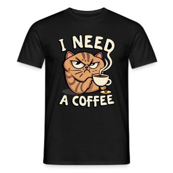 Angry cat that needs its coffee - Men's T-Shirt - black - Front - AI Model Male 178 light (178cm)