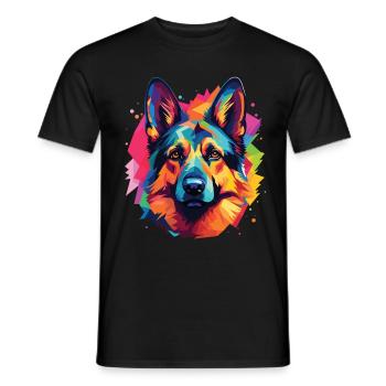 Chien de la race Berger Allemand style pop art - T-shirt homme - noir - Devant - AI Model Male 178 light (178cm)