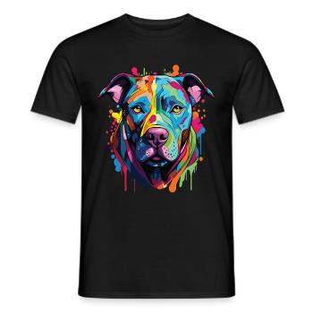 Pitbull breed dog with colorful popart style - Men's T-Shirt - black - Front - AI Model Male 178 light (178cm)