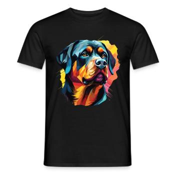 Chien de race Rottweiler avec style coloré Pop Art - T-shirt homme - noir - Devant - AI Model Male 178 light (178cm)