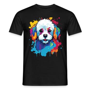 Un portrait de chien de la race Bichon pop art - T-shirt homme - noir - Devant - AI Model Male 178 light (178cm)