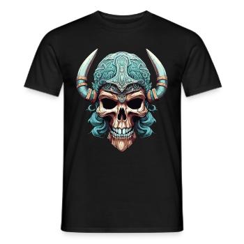 Une tête de mort revêt fièrement un casque viking - T-shirt homme - noir - Devant - AI Model Male 178 light (178cm)