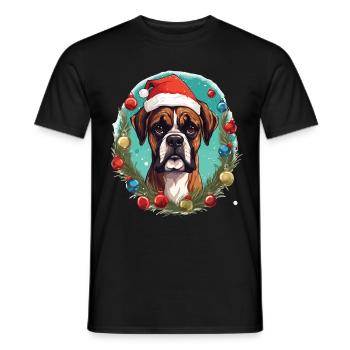 Un chien de la race Boxer dans l'ambience de Noël - T-shirt homme - noir - Devant - AI Model Male 178 light (178cm)