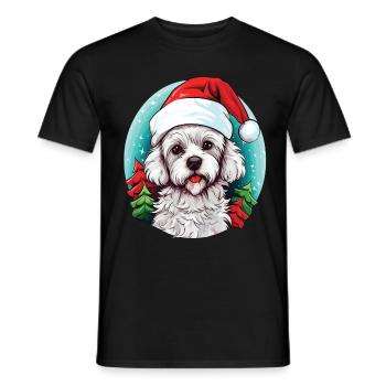 Bichon Dog Celebrating Christmas - Men's T-Shirt - black - Front - AI Model Male 178 light (178cm)