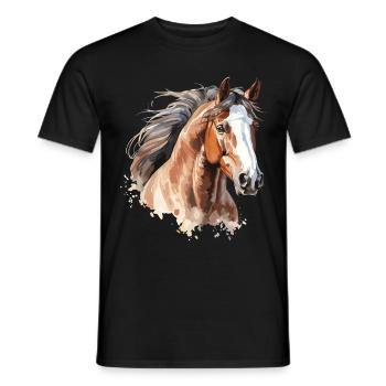 Portrait de cheval avec un style aquarelle - T-shirt homme - noir - Devant - AI Model Male 178 light (178cm)