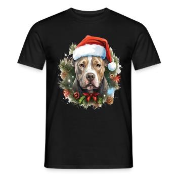 Chien de la race Pitbull qui fête Noël avec vous - T-shirt homme - noir - Devant - AI Model Male 178 light (178cm)