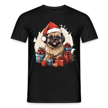 Pekingese breed dog celebrating Christmas with you - Men's T-Shirt - black - Front - AI Model Male 178 light (178cm)