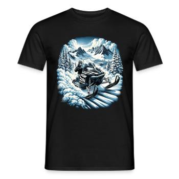 Snowmobiling in a mountainous landscape - Men's T-Shirt - black - Front - AI Model Male 178 light (178cm)