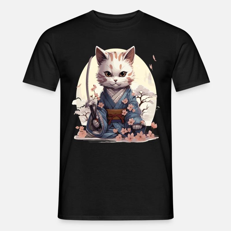 Kawaii Samurai-Katze mit Katana - Männer T-Shirt - Schwarz